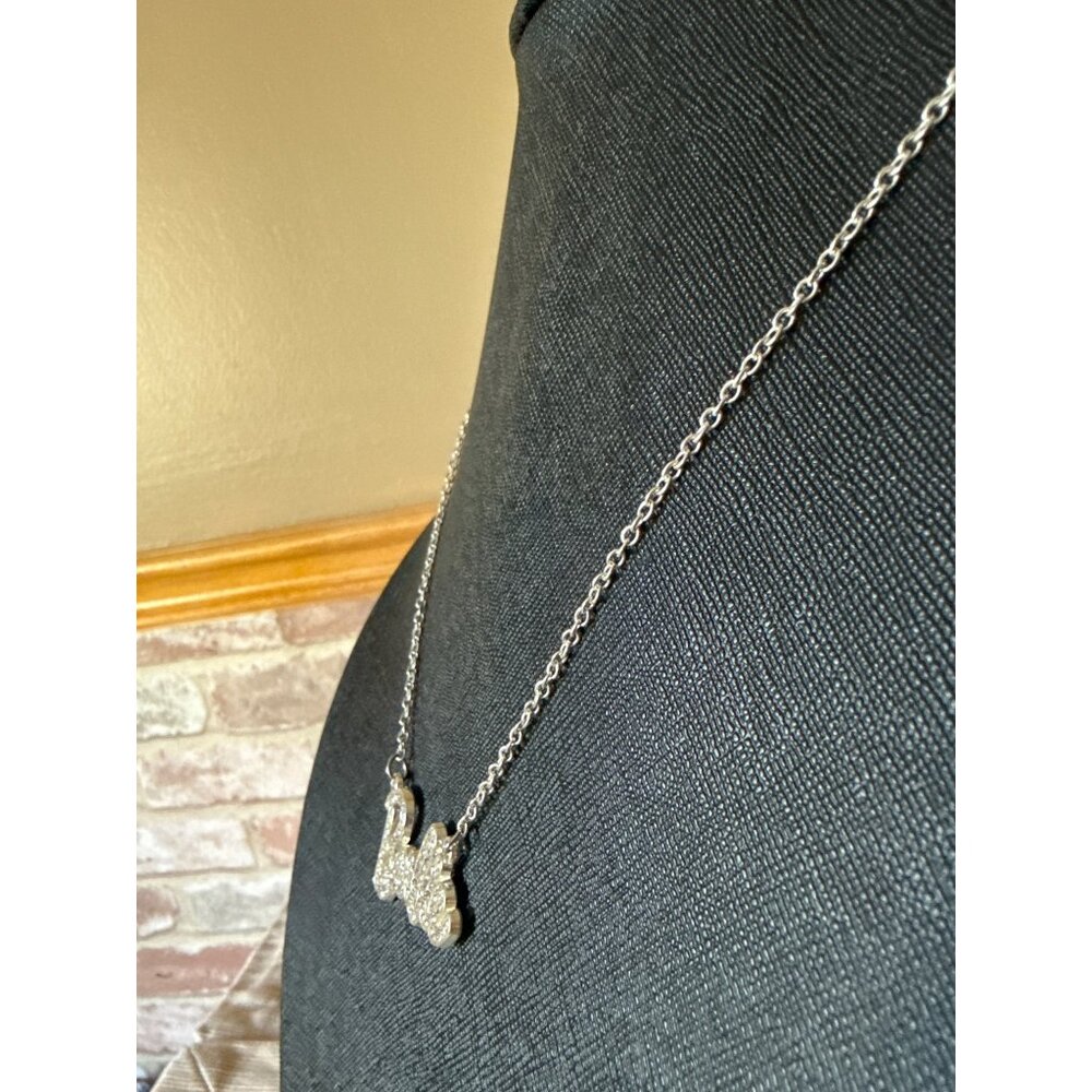 Barbie-Inspired Silver Rhinestone Pendant Necklace Script Logo  With Chain - Picture 8 of 10